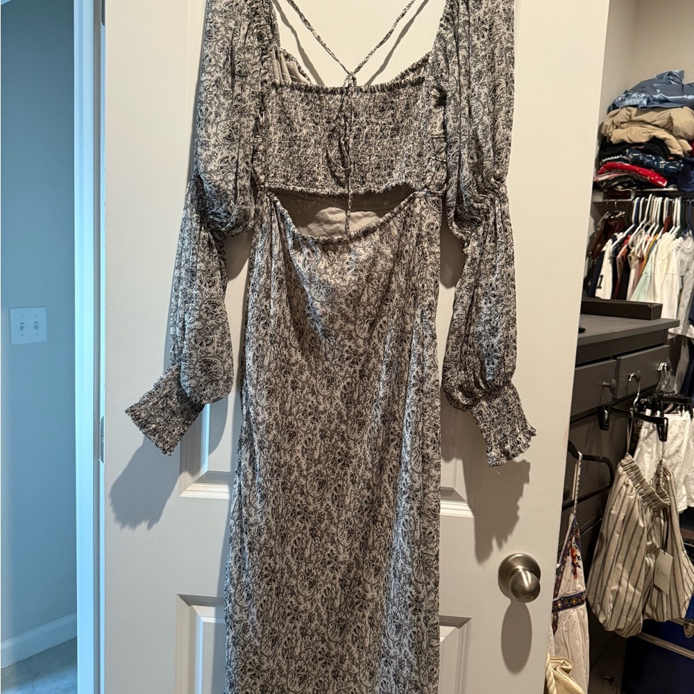 Free People Black and White Floral Long Sleeve Dress - Picture 3 of 4